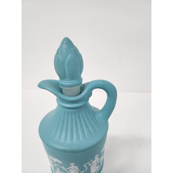 VTG 1979 Avon Blue Frosted Glass Decanter Pitcher Cologne Bottle Mythology Scene - Picture 2 of 7